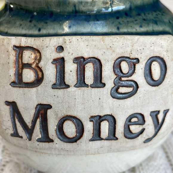Bingo Money by Tumbleweed Pottery Handcrafted Blue & light tan glaze cork top - Picture 2 of 11